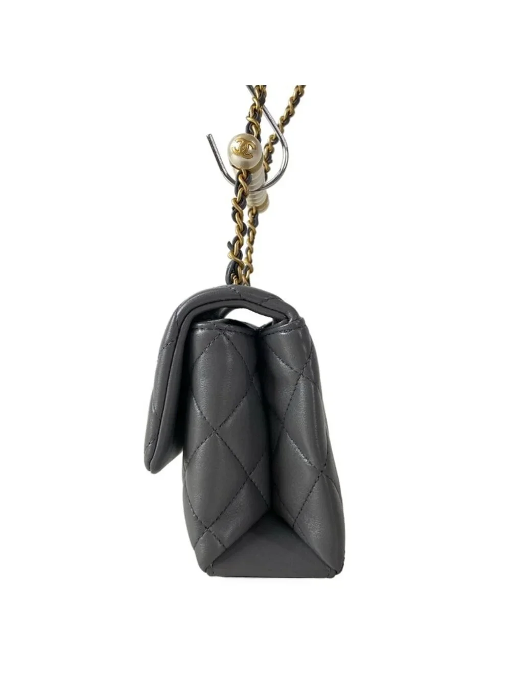 Chanel Shoulder Bag Mini Flap Quilted Gray Lambskin